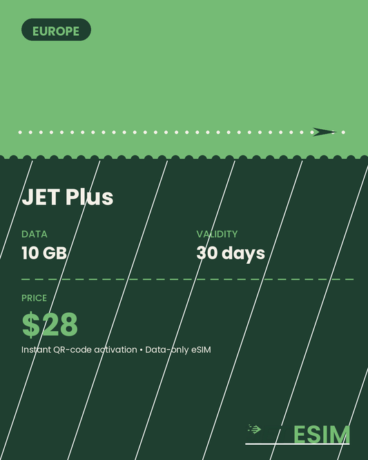 JET Plus Europe eSIM plan card