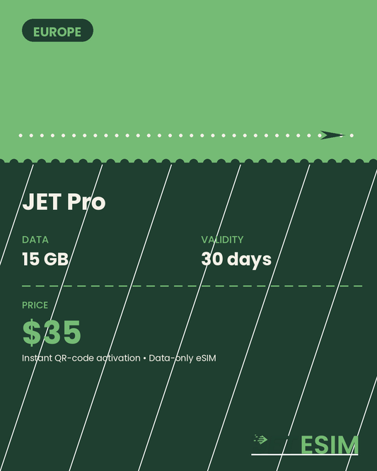 JET Pro Europe eSIM plan card